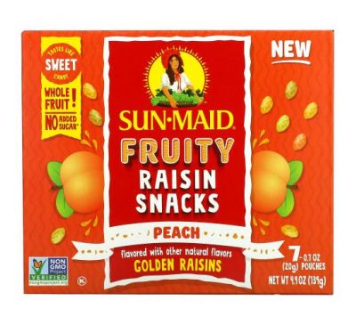 Sun-Maid, Fruity Raisin Snacks, Peach, 7 Pouches, 0.7 oz (20 g) Each