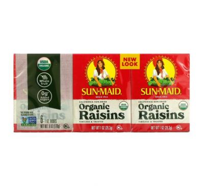 Sun-Maid, Organic California Sun-Dried Raisins, 6 Boxes, 1 oz (28.3 g) Each