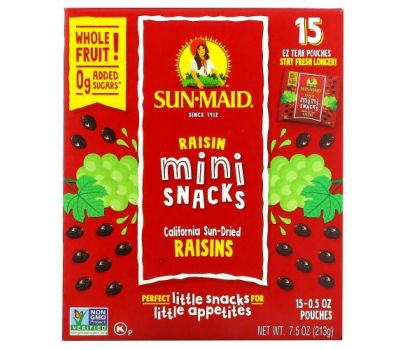 Sun-Maid, Снеки с изюмом, 15 пакетиков, 14 г (0,5 унции)