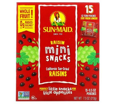 Sun-Maid, Raisin Mini Snacks, 15 Pouches, 0.5 oz (14 g) Each