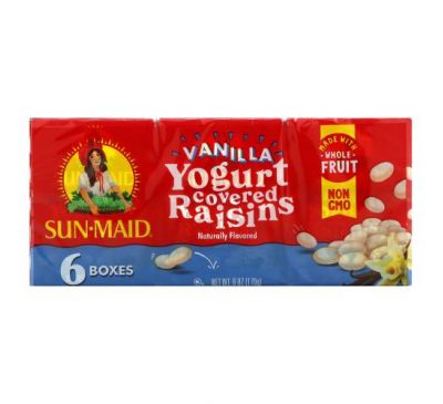 Sun-Maid, Yogurt Covered Raisins, Vanilla, 6 Boxes, 1 oz (28.3 g) Each