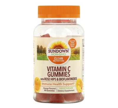 Sundown Naturals, Жевательные конфеты с плодами шиповника и биофлавоноидами, апельсиновый вкус, 90 жевательных конфет