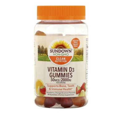 Sundown Naturals, Vitamin D3 Gummies, Strawberry, Orange, & Lemon Flavored, 25 mcg (1,000 IU), 90 Gummies