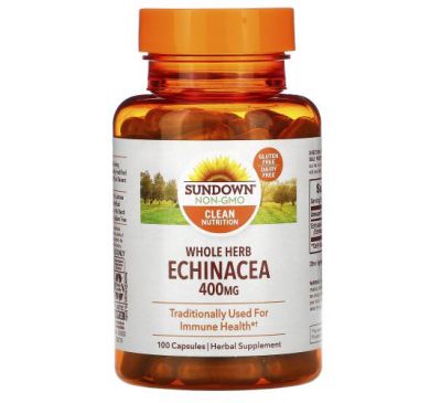 Sundown Naturals, эхинацея (цельное растение), 400 мг, 100 капсул