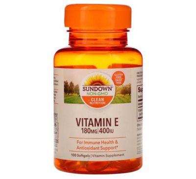 Sundown Naturals, вітамін E, 180 мг (400 МО), 100 капсул