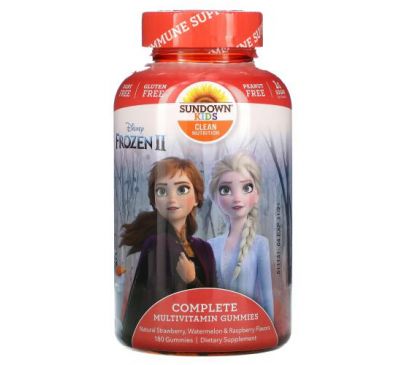 Sundown Naturals Kids, Disney Frozen II, повний комплекс мультивітамінів у жувальних таблетках, зі смаком натуральної полуниці, кавуна й малини, 180 жувальних таблеток