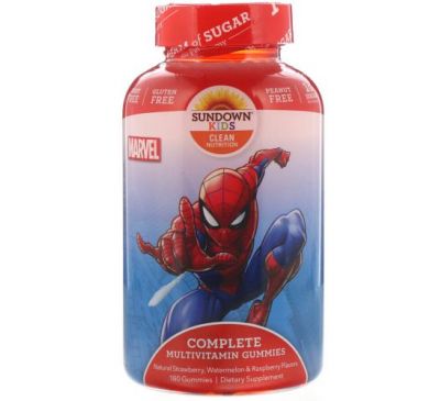 Sundown Naturals Kids, Marvel Spiderman, повний комплекс мультивітамінів у жувальних таблетках, зі смаком натуральної полуниці, кавуна й малини, 180 жувальних таблеток