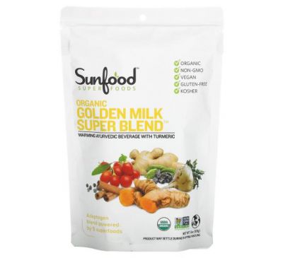 Sunfood, Golden Milk, органічний порошок для приготування напоїв, 168 г (6 унцій)