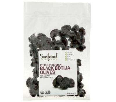 Sunfood, Pitted Peruvian Black Botija Olives, 8 oz (227 g)