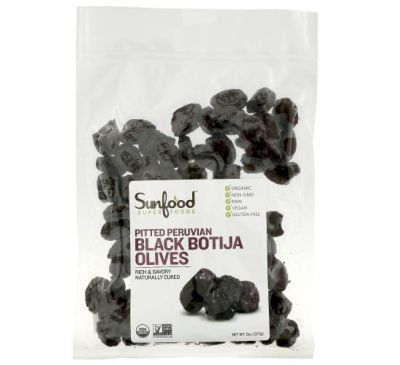 Sunfood, Botija, черные перуанские оливки без косточек, 227 г (8 унций)