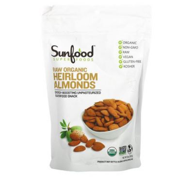 Sunfood, Raw Organic Heirloom Almonds, 8 oz (227 g)