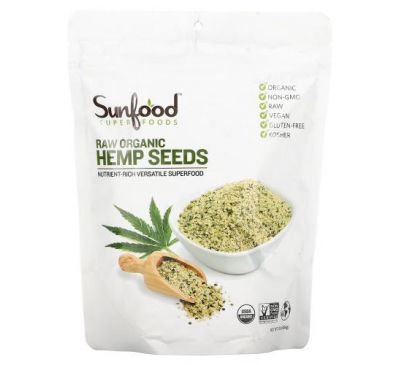 Sunfood, Raw Organic Shelled Hemp Seeds, 1 lb (454 g)