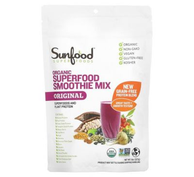 Sunfood, Сырая органическая смесь суперпродуктов для смузи, 227 г (8 унций)