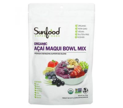 Sunfood, Superfoods, Organic Acai Maqui Bowl Mix, 6 oz (170 g)