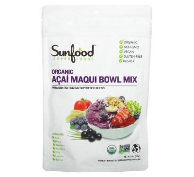 Sunfood, Superfoods, Organic Acai Maqui Bowl Mix, 6 oz (170 g)