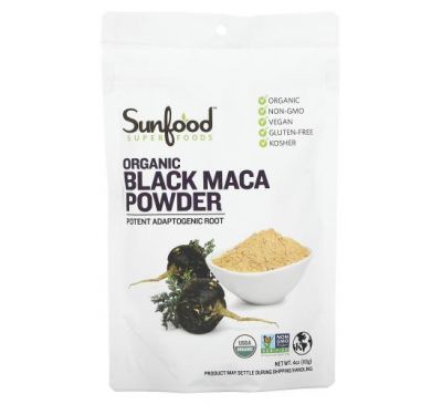 Sunfood, Superfoods, органический порошок черной маки, 113 г (4 унции)