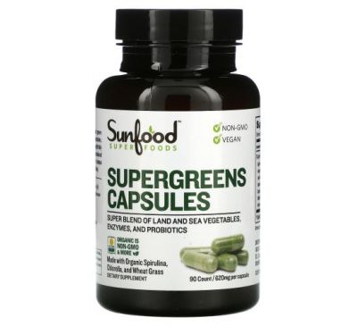 Sunfood, Supergreens Capsules, 620 mg, 90 Capsules