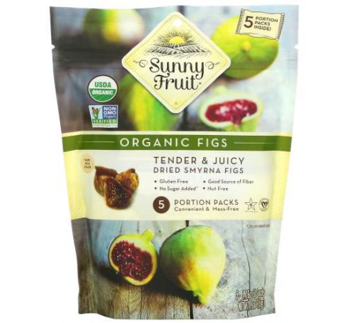 Sunny Fruit, Organic Figs, 5 Portion Packs, 1.76 oz ( 50 g) Each