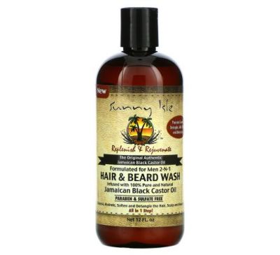 Sunny Isle, Men 2-N-1 Hair & Beard Wash with Jamaican Black Castor Oil, 12 fl oz