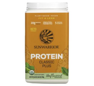 Sunwarrior, Protein Classic Plus, Plant Based, Natural, 1.65 lb (750 g)