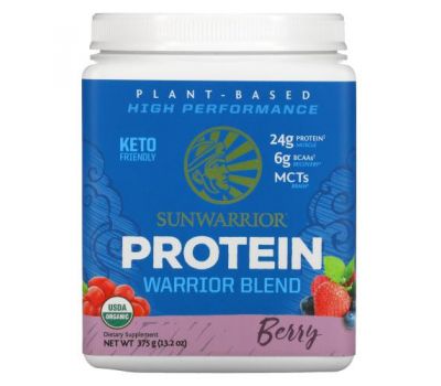 Sunwarrior, Warrior Blend Protein, Organic Plant-Based, Berry, 13.2 oz (375 g)
