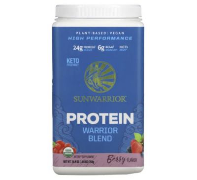 Sunwarrior, Warrior Blend Protein, Organic Plant-Based, Berry, 1.65 lb (750 g)