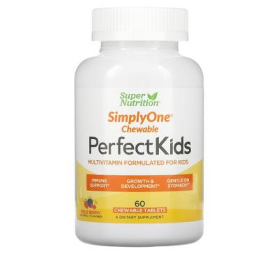 Super Nutrition, Perfect Kids, повний комплекс мультивітамінів для дітей, зі смаком лісових ягід, 60 вегетаріанських жувальних таблеток