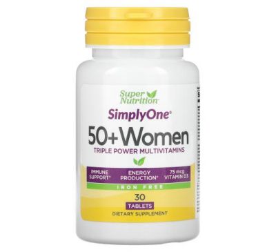 Super Nutrition, SimplyOne, мультивитаминная добавка тройного действия для женщин старше 50 лет, без железа, 30 таблеток