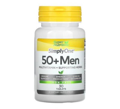 Super Nutrition, SimplyOne, мультивітаміни та корисні трави для чоловіків від 50 років, без заліза, 30 таблеток