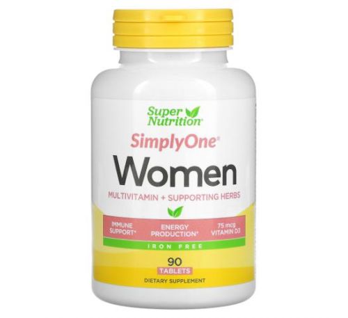 Super Nutrition, SimplyOne, мультивітаміни та підтримувальні трави для жінок, без заліза, 90 таблеток