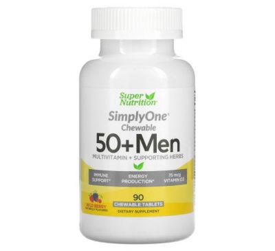 Super Nutrition, SimplyOne, мультивітаміни та підтримуючі трави для чоловіків від 50 років, лісові ягоди, 90 жувальних таблеток
