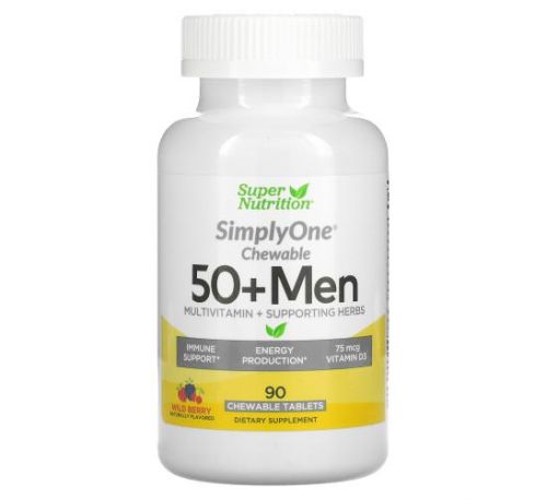 Super Nutrition, SimplyOne, мультивітаміни та підтримуючі трави для чоловіків від 50 років, лісові ягоди, 90 жувальних таблеток