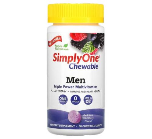 Super Nutrition, SimplyOne, мультивітаміни з потрійною силою, для чоловіків, лісові ягоди, 30 жувальних таблеток