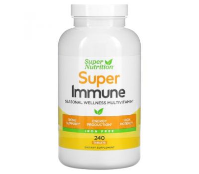 Super Nutrition, зміцнення імунітету, мультивітаміни для зміцнення імунітету з глутатіоном, без заліза, 240 таблеток
