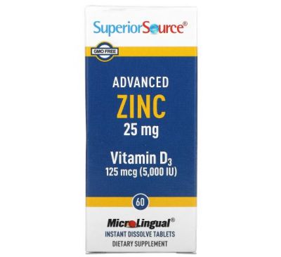 Superior Source, Advanced Zinc, витамин D3, 60 быстрорастворимых таблеток MicroLingual