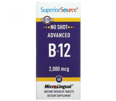 Superior Source, удосконалений вітамін В12, 2000 мкг, 60 швидкорозчинних таблеток MicroLingual