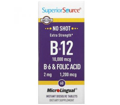Superior Source, вітаміни B12, B6 і фолієва кислота посиленої дії, 60 швидкорозчинних таблеток MicroLingual