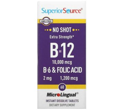 Superior Source, витамин B12,витамин B6 и фолиевая кислота с повышенной силой действия, 60 быстрорастворимых таблеток MicroLingual