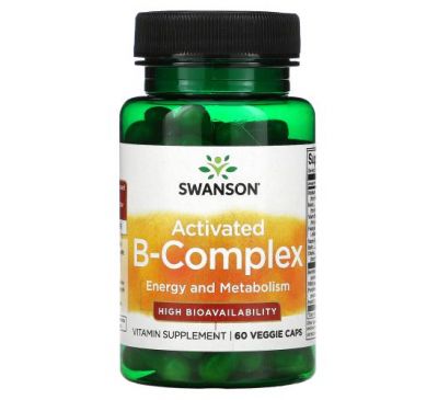 Swanson, Активированный комплекс витаминов группы B, 60 растительных капсул