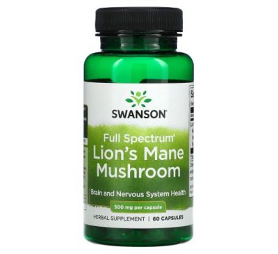 Swanson, Full Spectrum Lion's Mane Mushroom, 500 mg, 60 Capsules