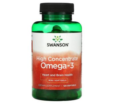 Swanson, High Concentrate Omega-3, Heart and Brain Health, 120 Mini Softgels