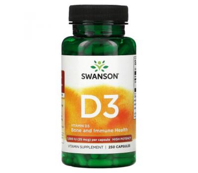 Swanson, Vitamin D3, 1,000 IU (25 mcg), 250 Capsules