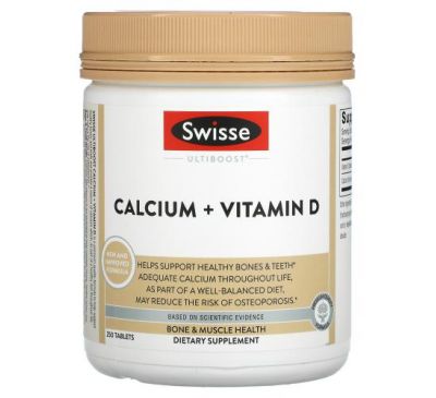 Swisse, Ultiboost, кальций + витамин D, 250 таблеток
