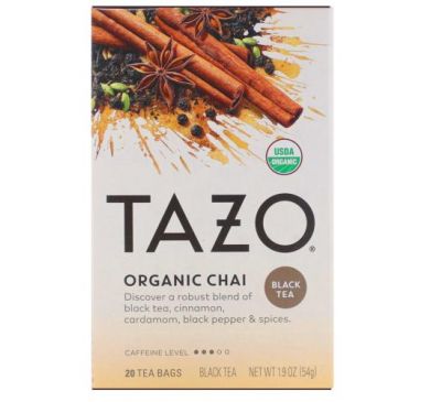 Tazo Teas, Organic Chai, Black Tea, 20 Tea Bags, 1.9 oz (54 g)
