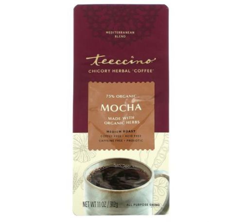 Teeccino, Chicory Herbal Coffee, Mocha, Medium Roast, Caffeine Free, 11 oz (312 g)