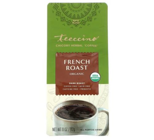 Teeccino, Chicory Herbal Coffee, Organic French Roast, Dark Roast, Caffeine Free, 11 oz (312 g)