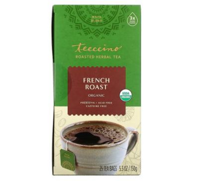 Teeccino, Organic Roasted Herbal Tea, French Roast, Caffeine Free, 25 Tea Bags, 5.3 oz (150 g)
