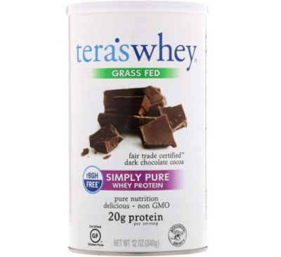 Tera's Whey, Grass Fed, Simply Pure Whey Protein, Fair Trade Dark Chocolate Cocoa, 12 oz (340 g)