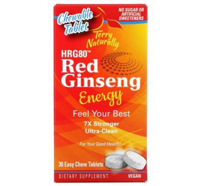 Terry Naturally, HRG80 Red Ginseng Energy,  30 Easy Chew Tablets