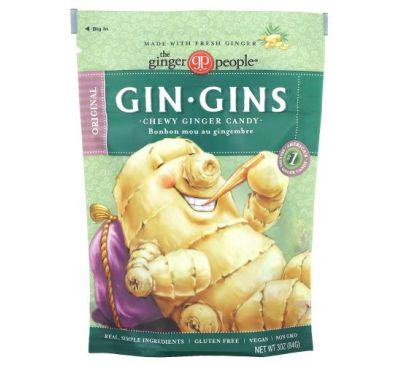 The Ginger People, Gin·Gins, жувальні імбирні цукерки, оригінальні, 84 г (3 унції)